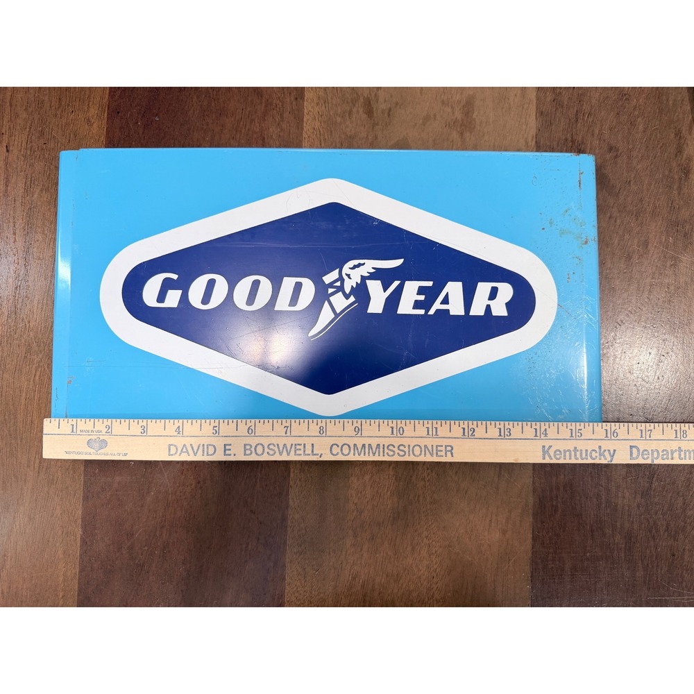 Vintage Goodyear Tires Metal Sign 1960s 1970s Winged Foot Gas Station Decor